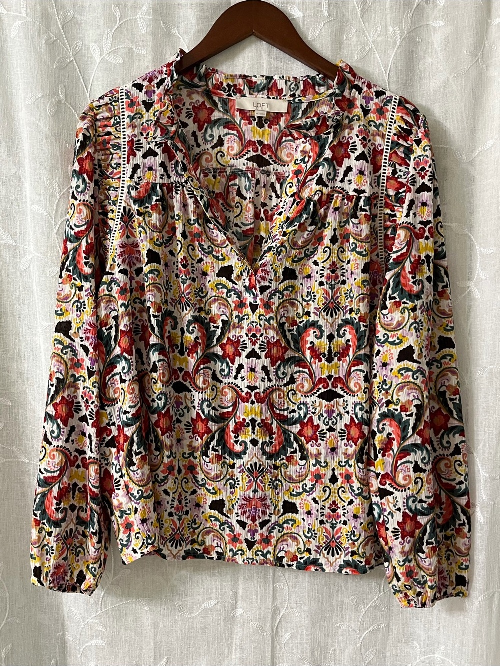 LOFT Floral Paisley Long-Sleeve Blouse in Multicolor Size XL